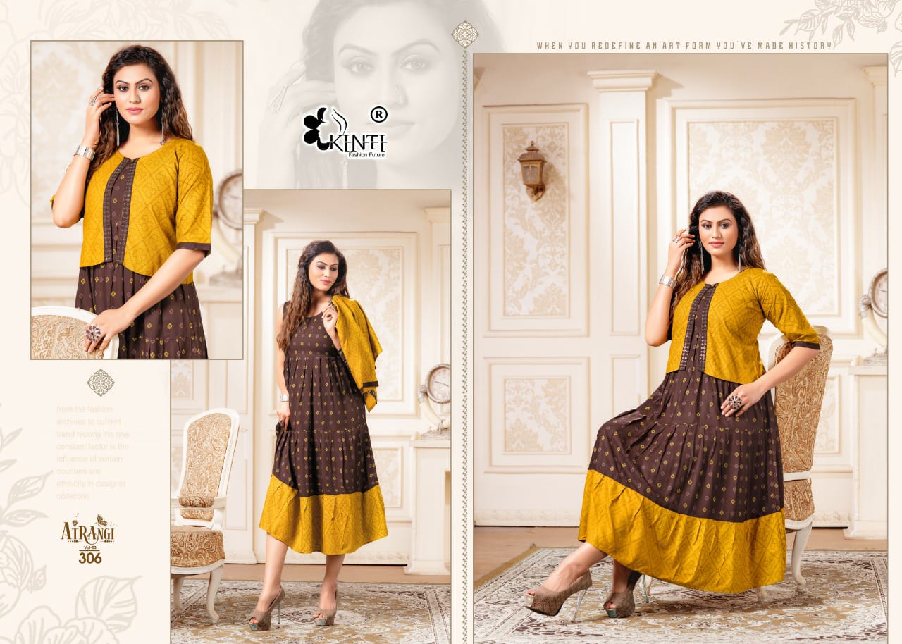 Kinti Atrangi 3 Fancy Wear Rayon Designer Anarkali Kurti With Jacket Collection